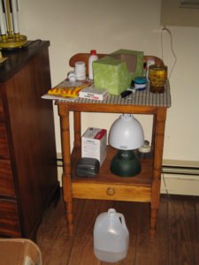 Butternut washstand with turned maple legs & lower shelf c 1850 $500-$250