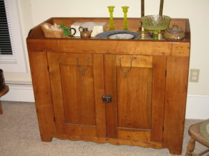 Tom $425 American Pine dry sink w paneled doors and shaped apron