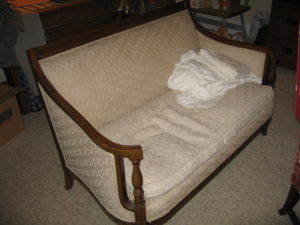White couch with wood arms $300-$150